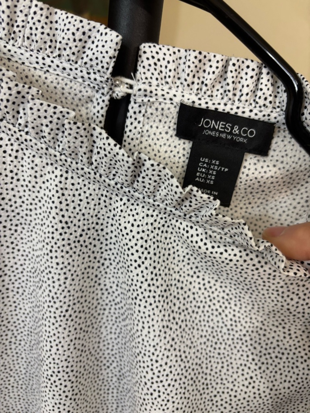 High-Neck White Dot Long-Sleeve Blouse - Picture 3 of 6